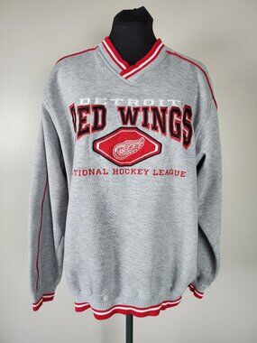 Vintage Detroit Red Wings Large Crewneck Sweatshirt Lee Sport NHL Hockey Gray